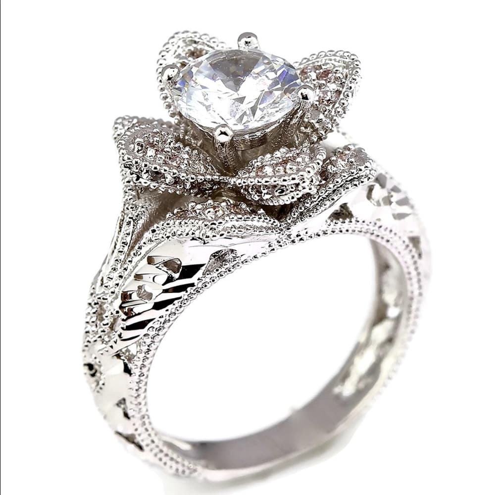 Rose Flower Engagement Ring - Thumbnail 3