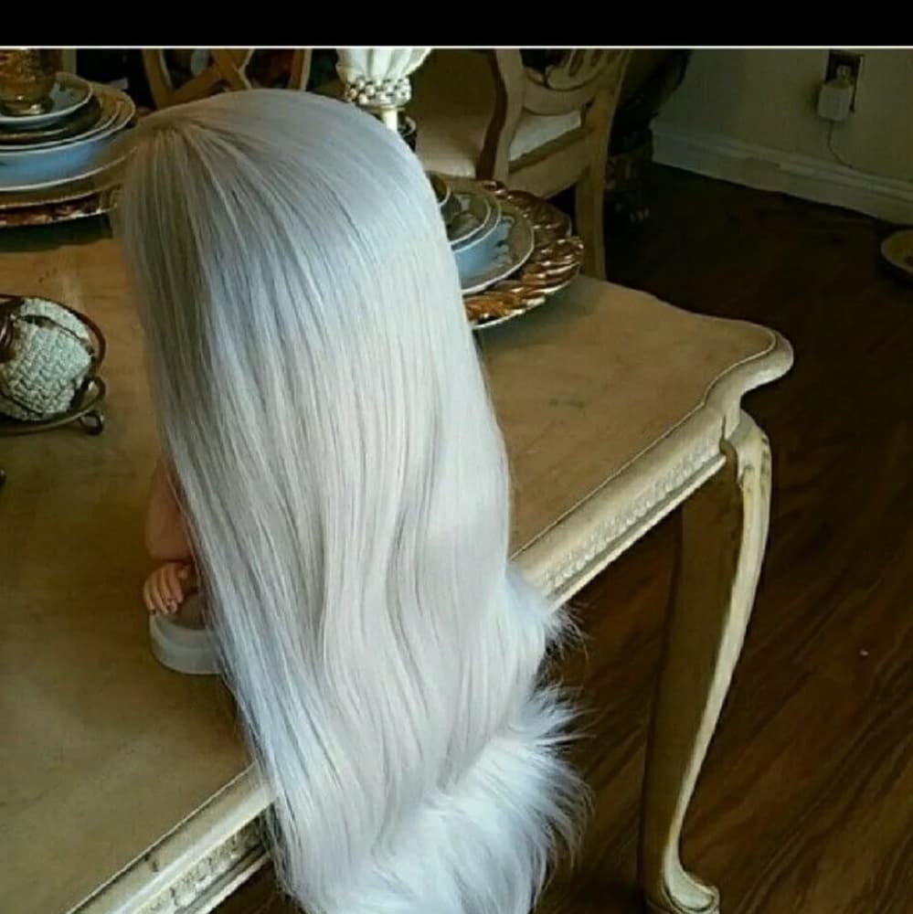 Silver White Gray Lace Front Wig - Thumbnail 3