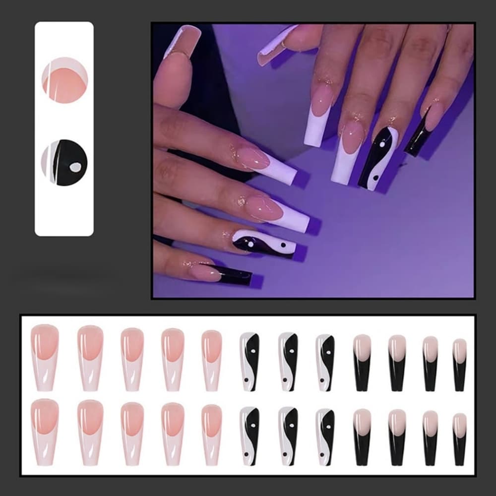 Beautiful Black Coffin False Press on Nails 🦋