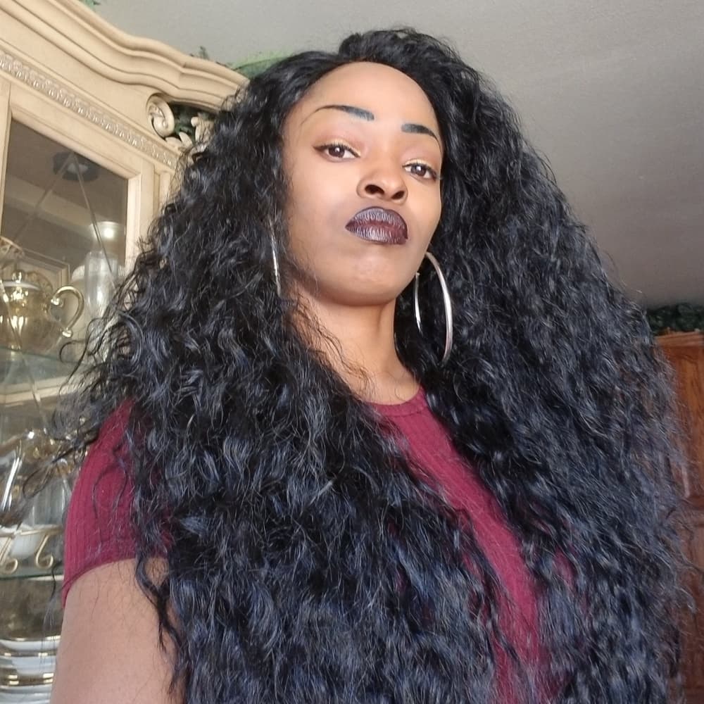 Black Curly Lace Front Wig - Thumbnail 2