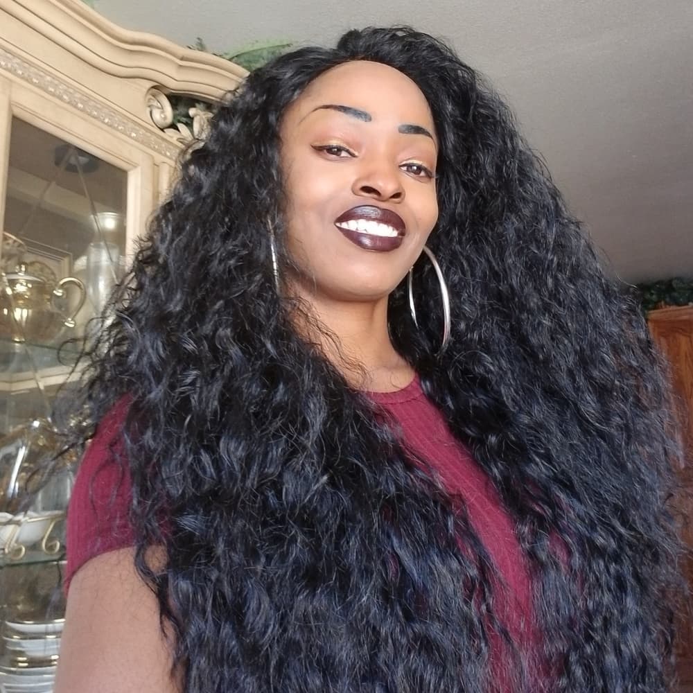 Black Curly Lace Front Wig - Thumbnail 4