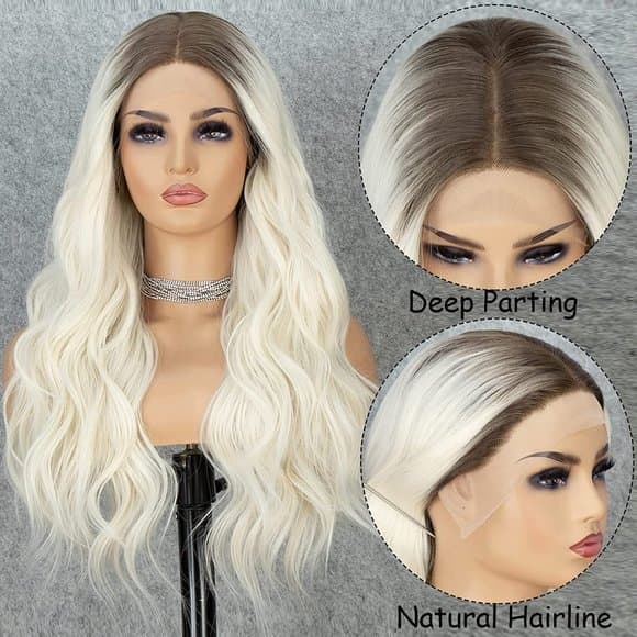 Ombre White Blonde Lace Front Wig - Thumbnail 7
