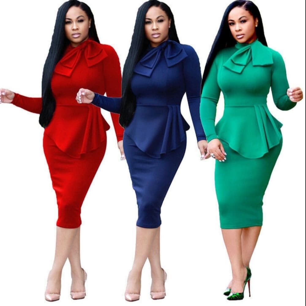 Sexy Women Casual Long Sleeve Midi Dress Bodycon E - Thumbnail 4