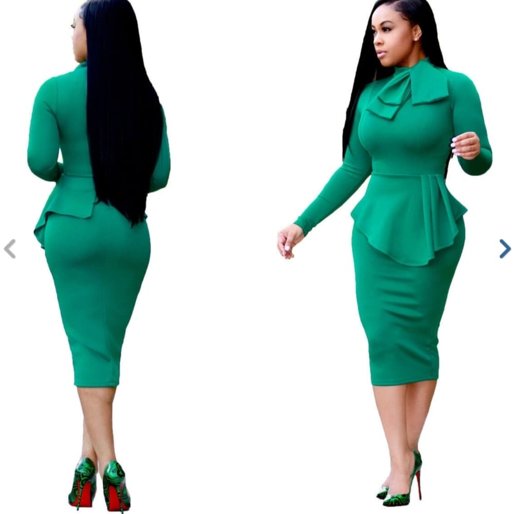 Sexy Women Casual Long Sleeve Midi Dress Bodycon E - Thumbnail 2