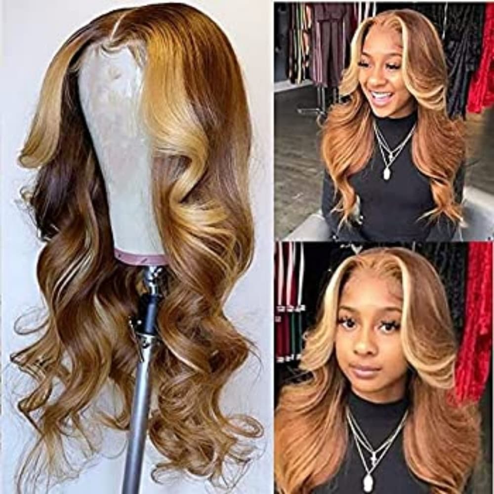 Blonde Brown Wavy Human Hair Wig 16-20 inches - Thumbnail 3