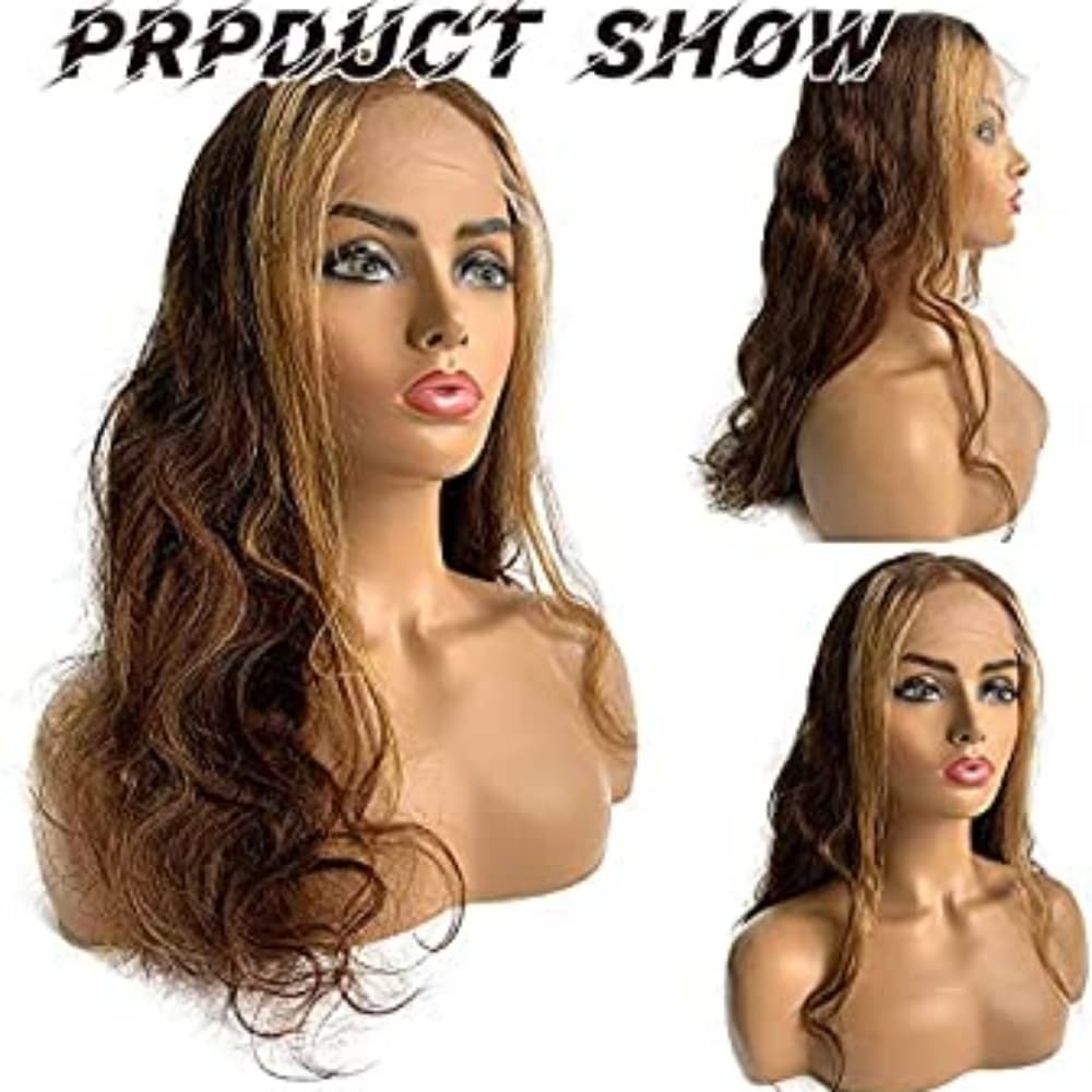 Blonde Brown Wavy Human Hair Wig 16-20 inches - Thumbnail 2
