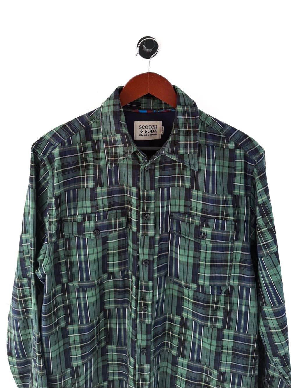 NEW Scotch & Soda Madras Button Down Plaid Shirt Mens M Navy Green Cotton - Thumbnail 4