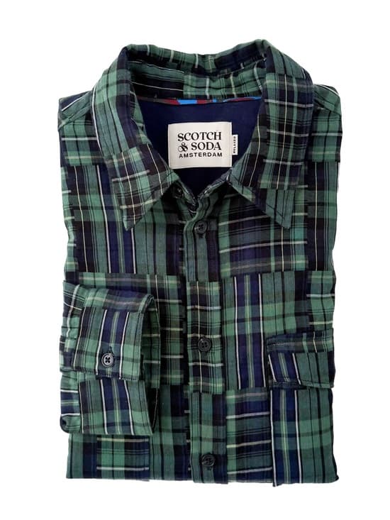 NEW Scotch & Soda Madras Button Down Plaid Shirt Mens M Navy Green Cotton - Thumbnail 10
