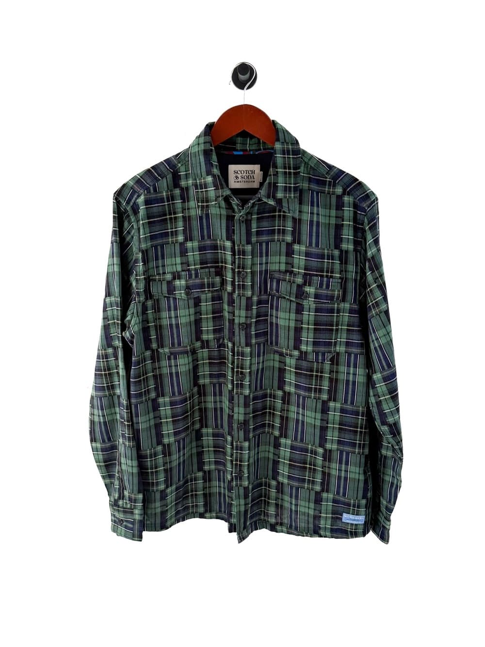 NEW Scotch & Soda Madras Button Down Plaid Shirt Mens M Navy Green Cotton - Thumbnail 2