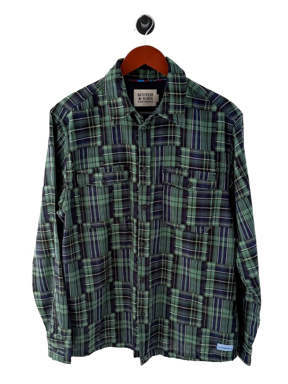 NEW Scotch & Soda Madras Button Down Plaid Shirt Mens M Navy Green Cotton - Thumbnail 3