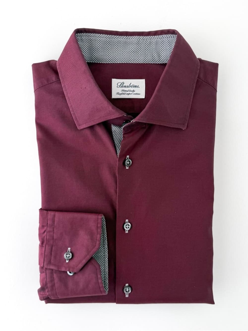 Stenstroms Spread Collar Dress Shirt Two-Fold Cotton Twill Burgundy Size 16 Mens - Thumbnail 14