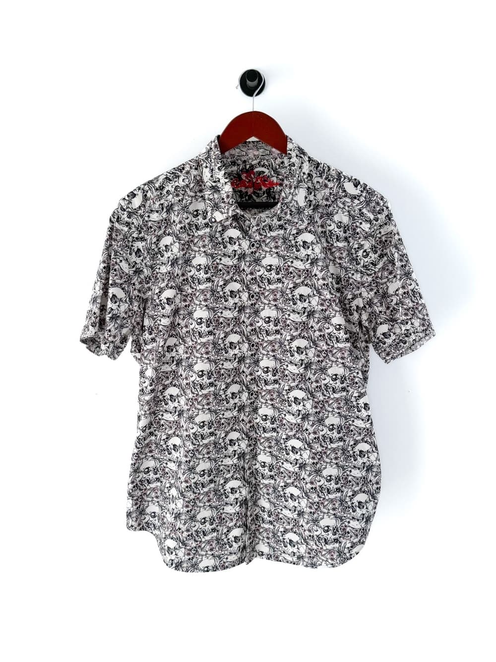 New Robert Graham Skull Print Cotton Stretch Button Up Shirt Mens XL White Black - Thumbnail 6