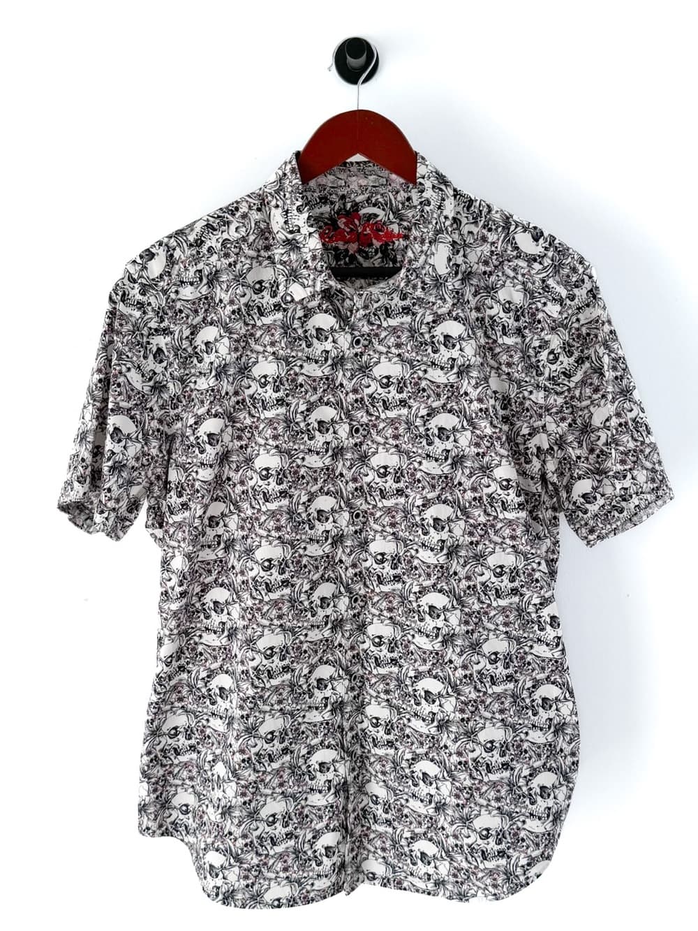 New Robert Graham Skull Print Cotton Stretch Button Up Shirt Mens XL White Black - Thumbnail 2