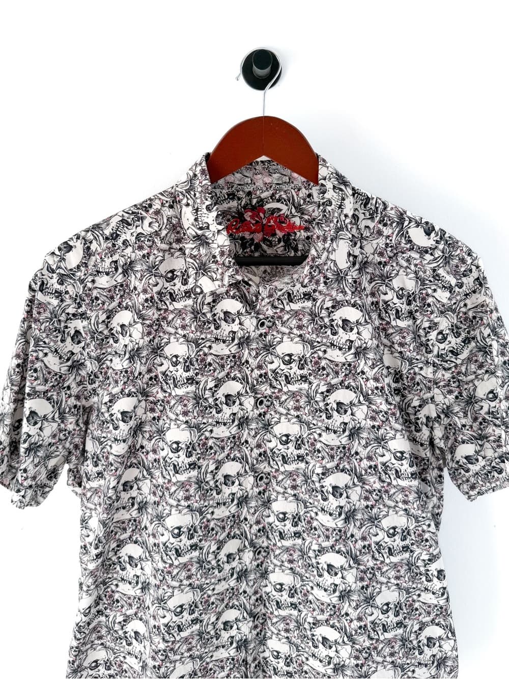 New Robert Graham Skull Print Cotton Stretch Button Up Shirt Mens XL White Black - Thumbnail 5
