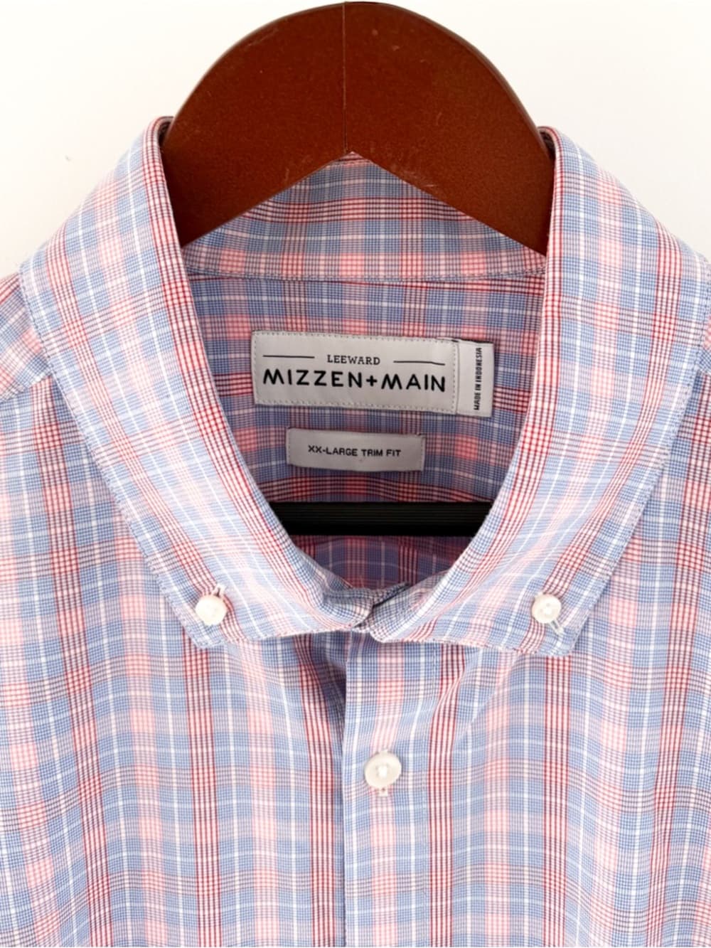 New Mizzen + Main Trim Leeward Button Down Shirt Plaid Light XXL White Men's - Thumbnail 6