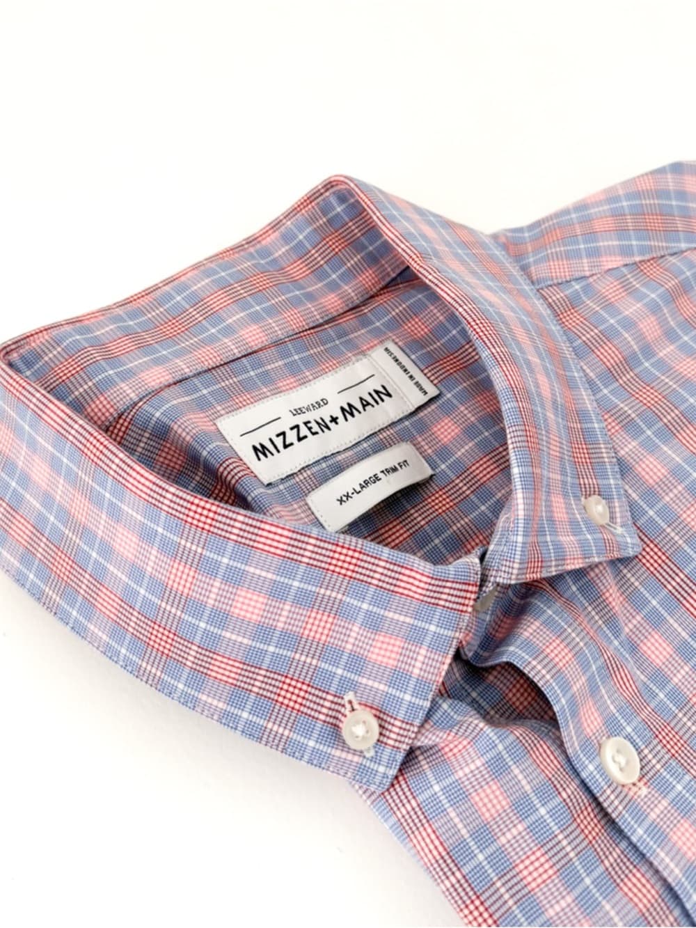 New Mizzen + Main Trim Leeward Button Down Shirt Plaid Light XXL White Men's - Thumbnail 3