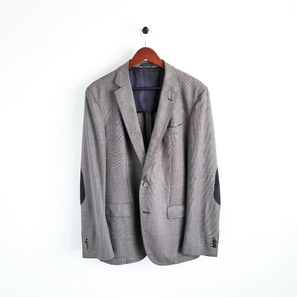 NEW Hugo Boss Blazer Halowon Slim Cross Stitch Italian Wool Gray Blue 40 - Thumbnail 2