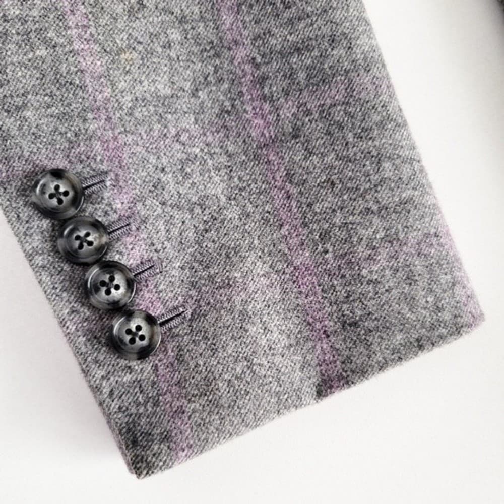 Adrian Jules Sport Coat Flannel Wool Blazer Plaid Gray Purple Mens 43 - Thumbnail 4