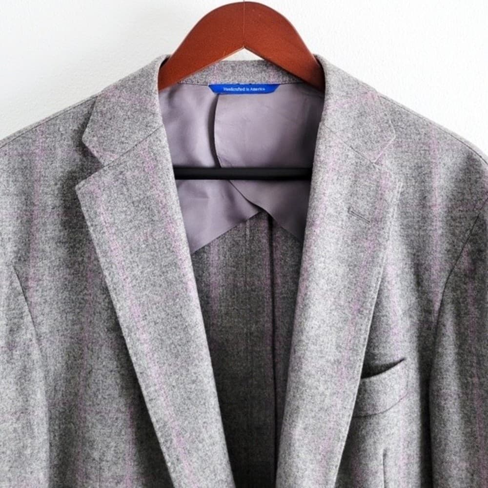 Adrian Jules Sport Coat Flannel Wool Blazer Plaid Gray Purple Mens 43 - Thumbnail 2