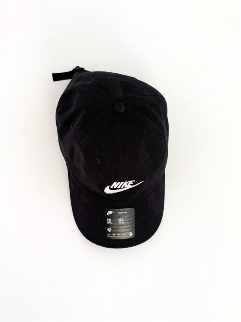 New Nike Club Adjustable Logo Baseball Cap Black White S/M Swoosh - Thumbnail 3
