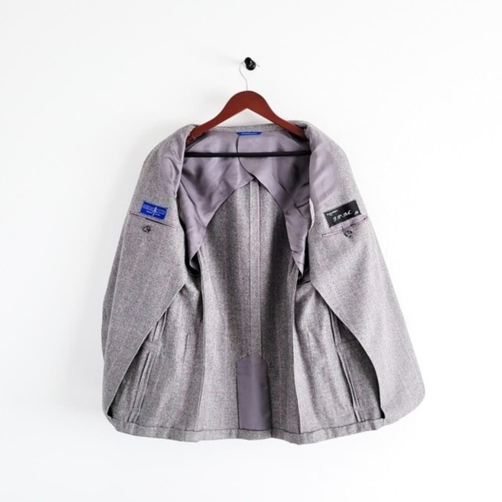 Adrian Jules Sport Coat Flannel Wool Blazer Plaid Gray Purple Mens 43 - Thumbnail 9