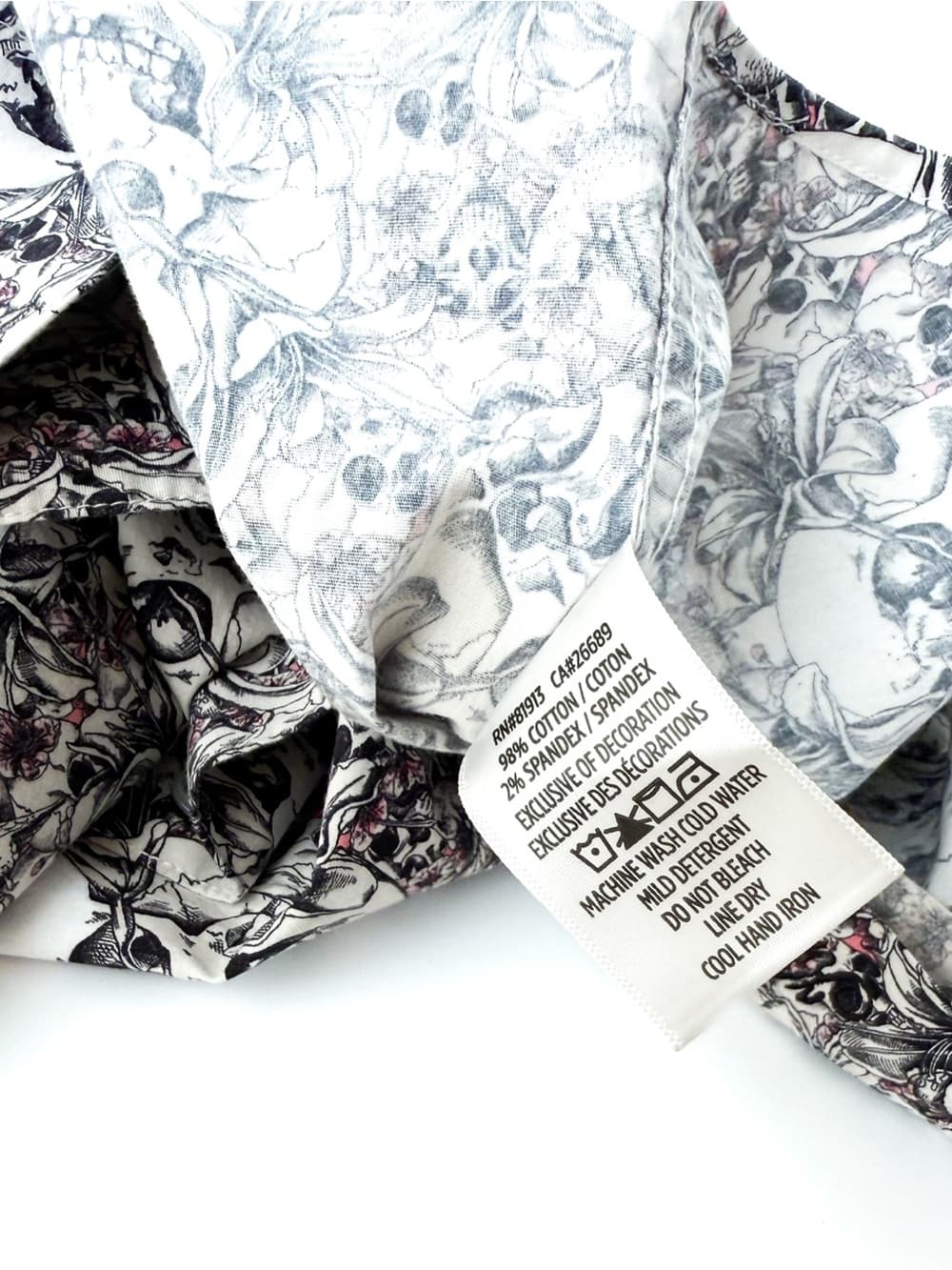 New Robert Graham Skull Print Cotton Stretch Button Up Shirt Mens XL White Black - Thumbnail 11