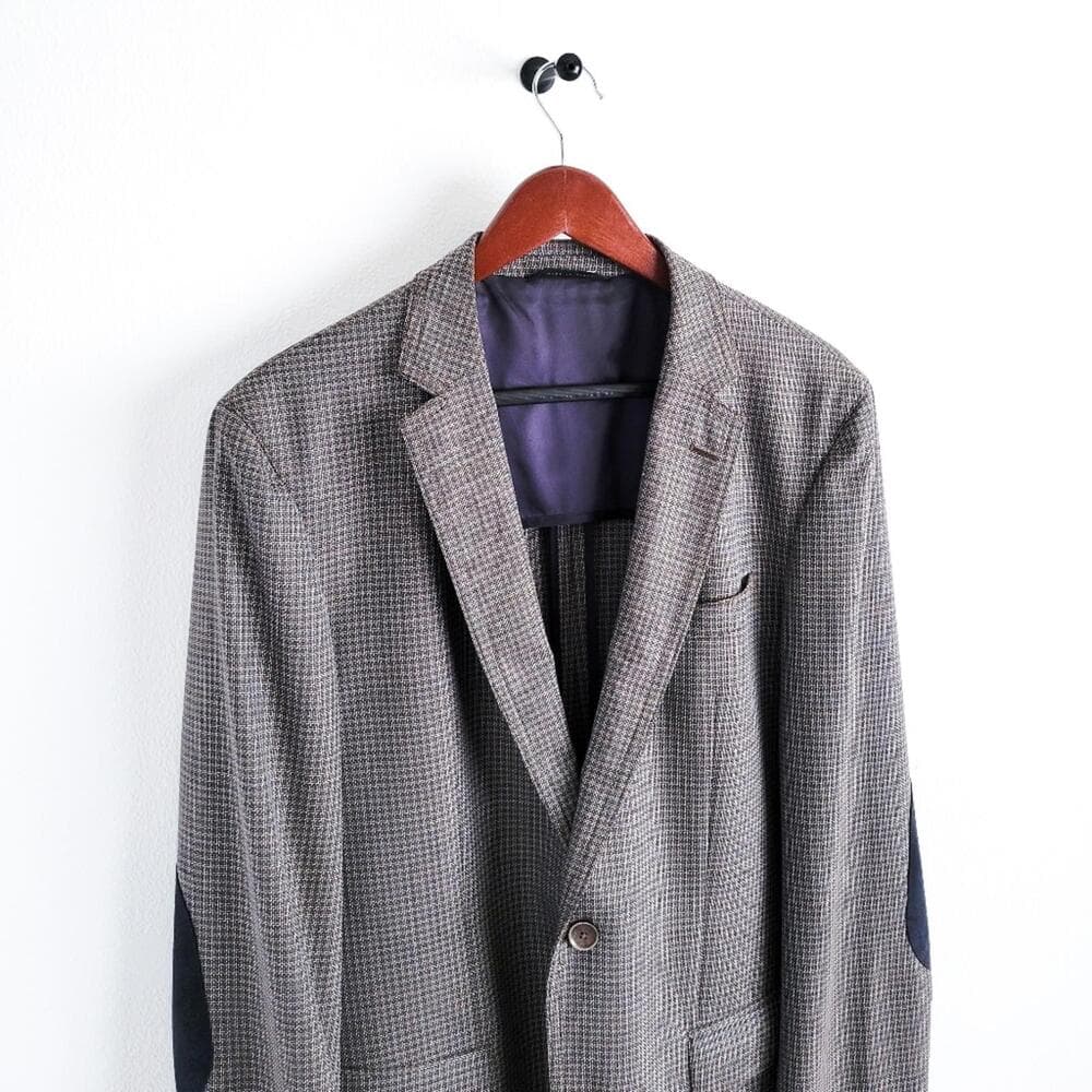 NEW Hugo Boss Blazer Halowon Slim Cross Stitch Italian Wool Gray Blue 40 - Thumbnail 5