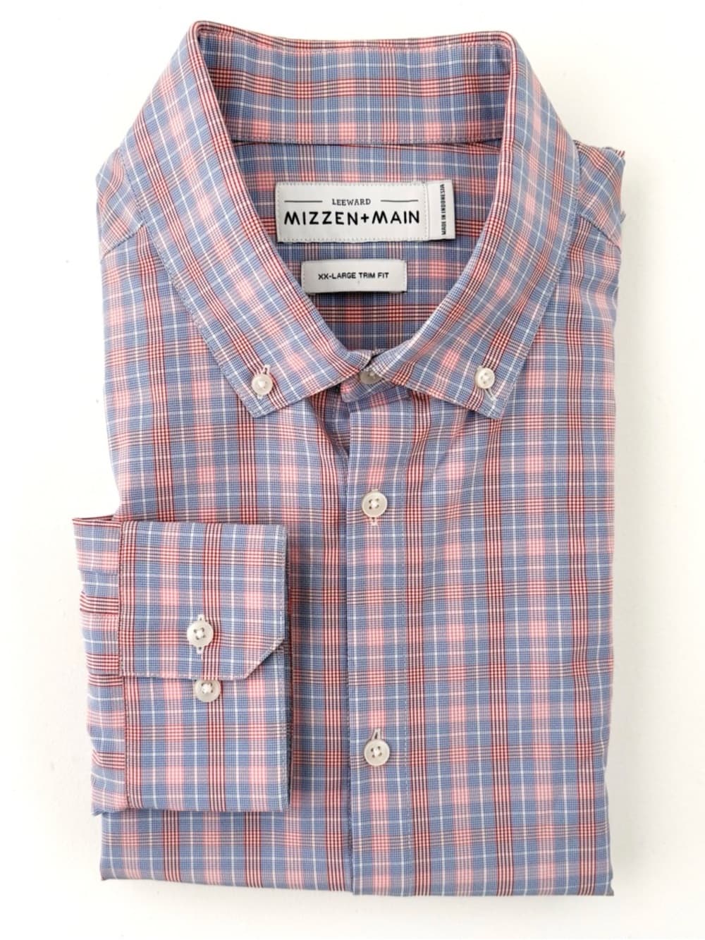 New Mizzen + Main Trim Leeward Button Down Shirt Plaid Light XXL White Men's - Thumbnail 12