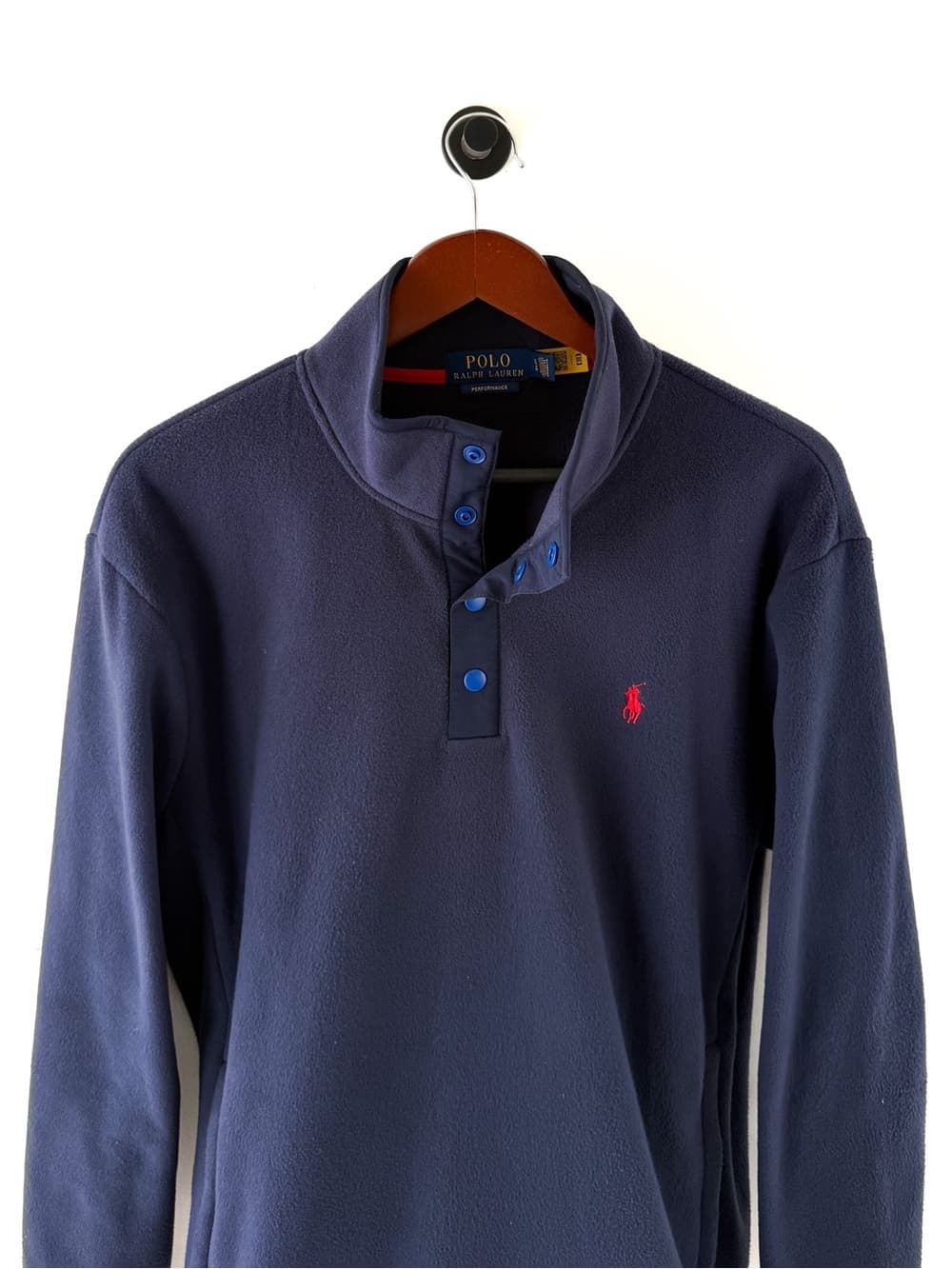 New Polo Ralph Lauren Fleece Pullover Quarter Button Up Navy Mens L - Thumbnail 2