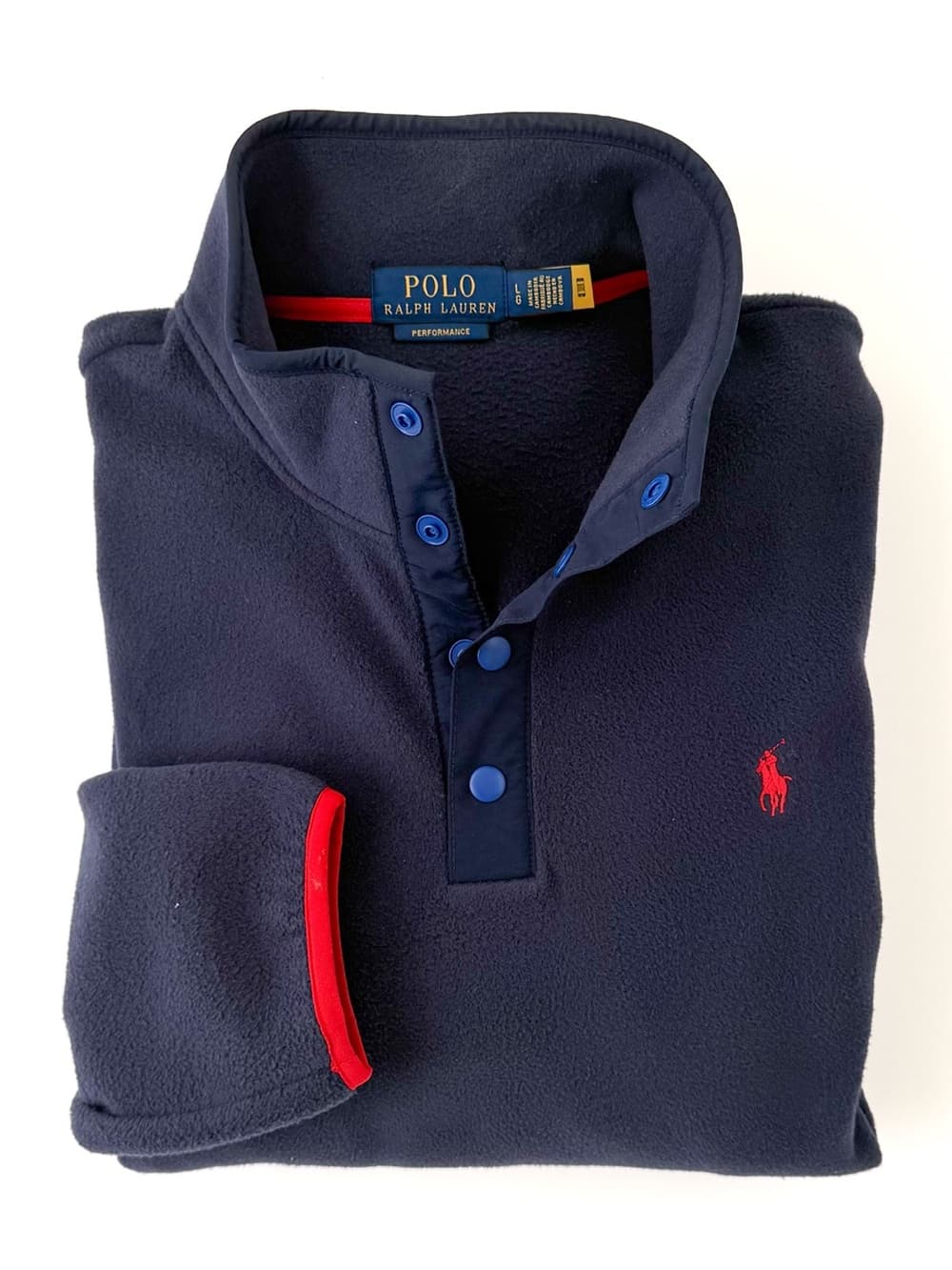 New Polo Ralph Lauren Fleece Pullover Quarter Button Up Navy Mens L - Thumbnail 12