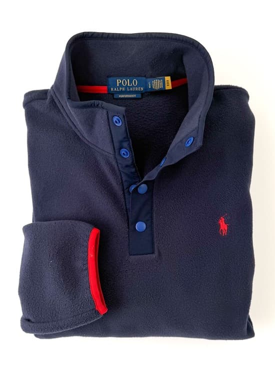 New Polo Ralph Lauren Fleece Pullover Quarter Button Up Navy Mens L - Thumbnail 13