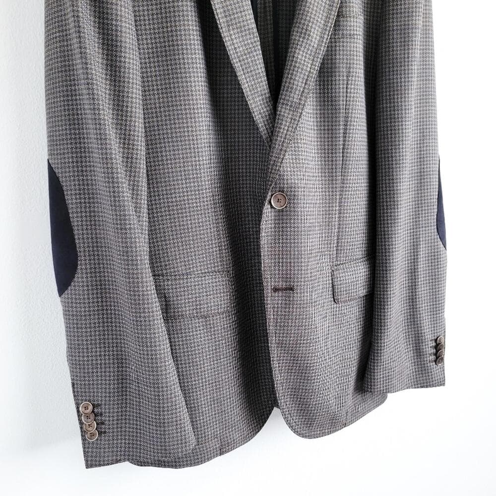 NEW Hugo Boss Blazer Halowon Slim Cross Stitch Italian Wool Gray Blue 40 - Thumbnail 6