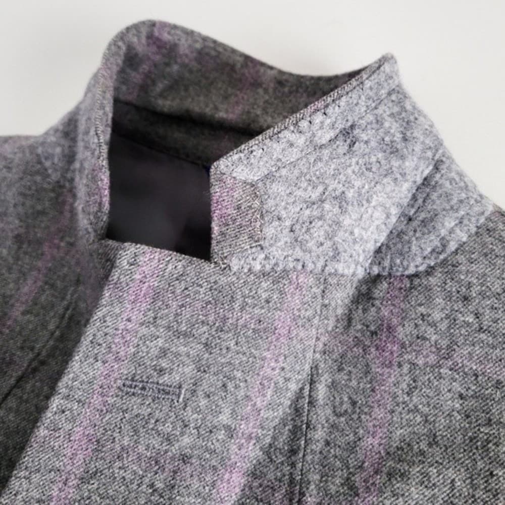 Adrian Jules Sport Coat Flannel Wool Blazer Plaid Gray Purple Mens 43 - Thumbnail 14