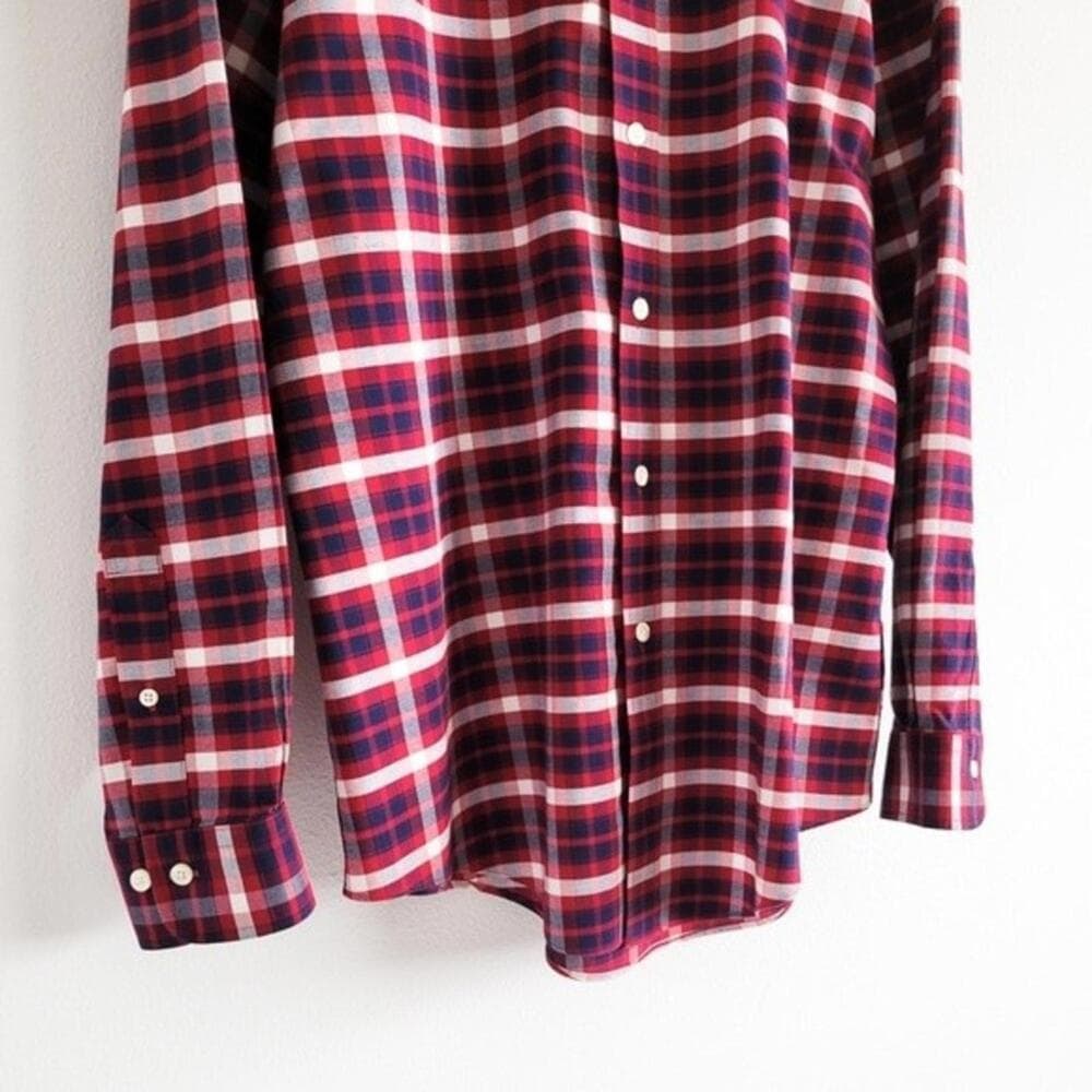 NEW Brooks Brothers Shirt Oxford Regent Button Down Plaid Navy Blue Red L - Thumbnail 4
