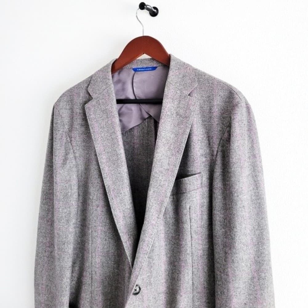 Adrian Jules Sport Coat Flannel Wool Blazer Plaid Gray Purple Mens 43 - Thumbnail 7