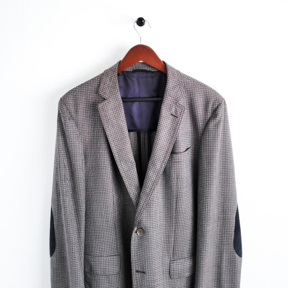 NEW Hugo Boss Blazer Halowon Slim Cross Stitch Italian Wool Gray Blue 40 - Thumbnail 3