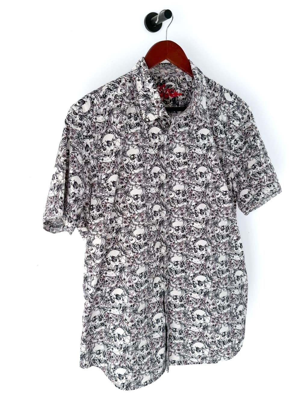 New Robert Graham Skull Print Cotton Stretch Button Up Shirt Mens XL White Black - Thumbnail 7
