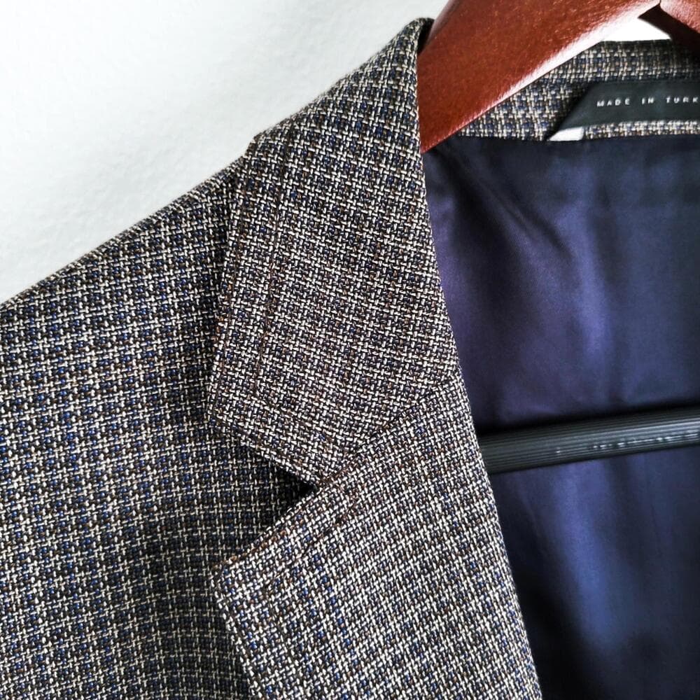 NEW Hugo Boss Blazer Halowon Slim Cross Stitch Italian Wool Gray Blue 40 - Thumbnail 4