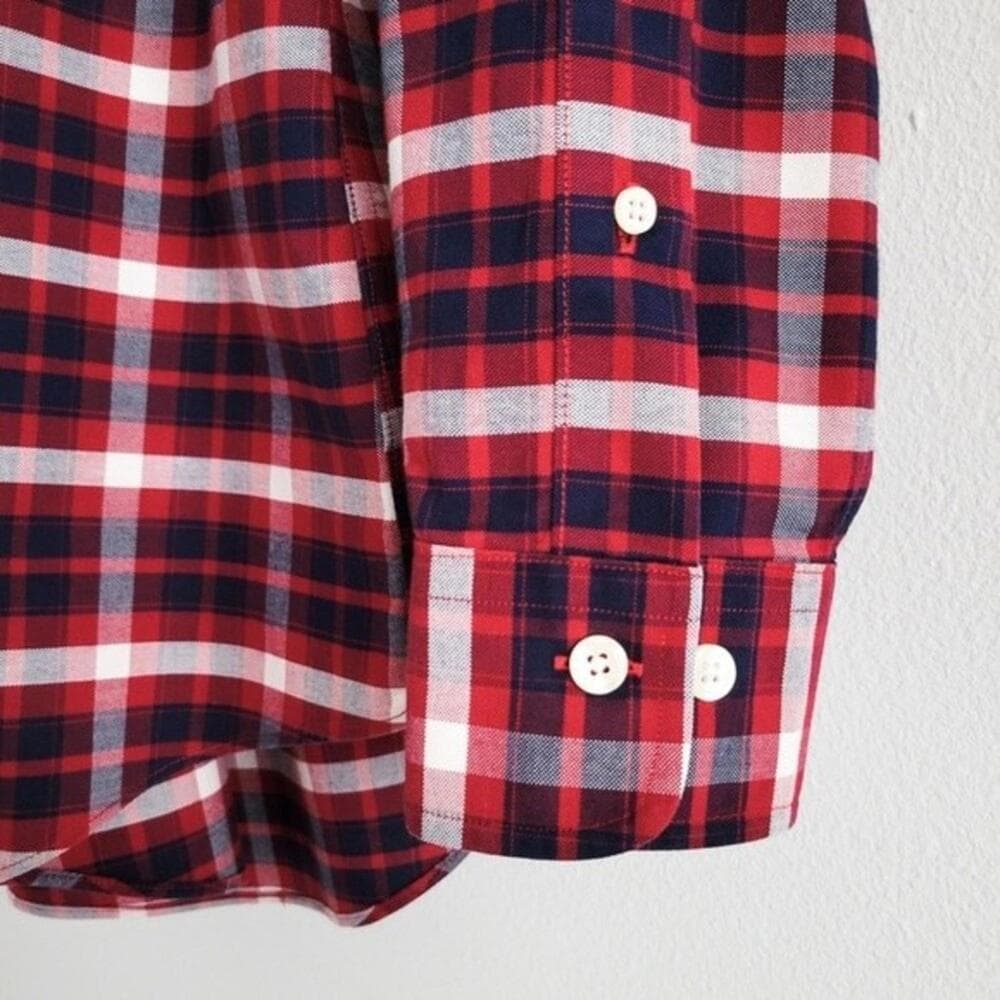 NEW Brooks Brothers Shirt Oxford Regent Button Down Plaid Navy Blue Red L - Thumbnail 5