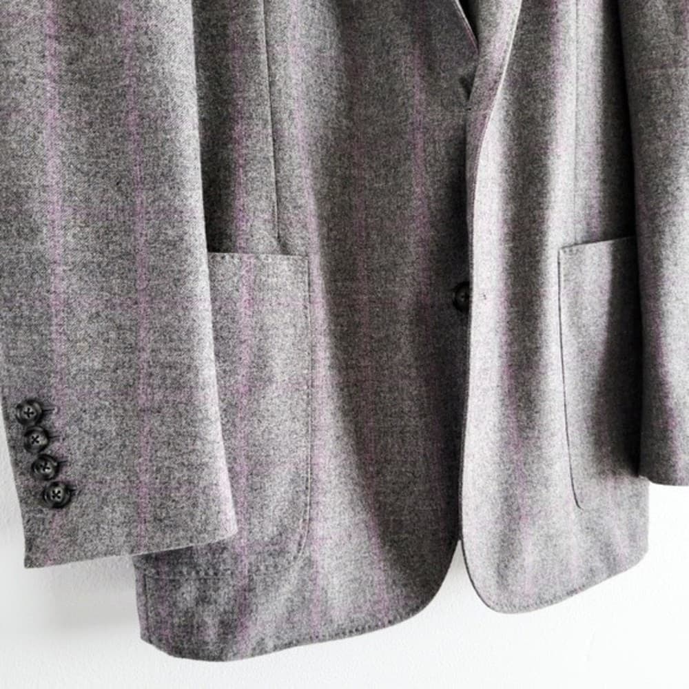 Adrian Jules Sport Coat Flannel Wool Blazer Plaid Gray Purple Mens 43 - Thumbnail 8