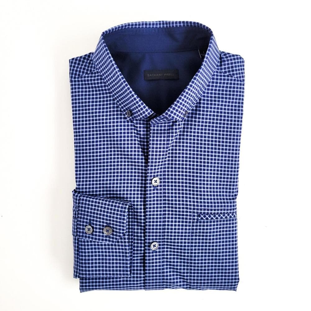 NEW Zachary Prell Micro Plaid Button Down Shirt Cotton Blue Mens S - Thumbnail 9
