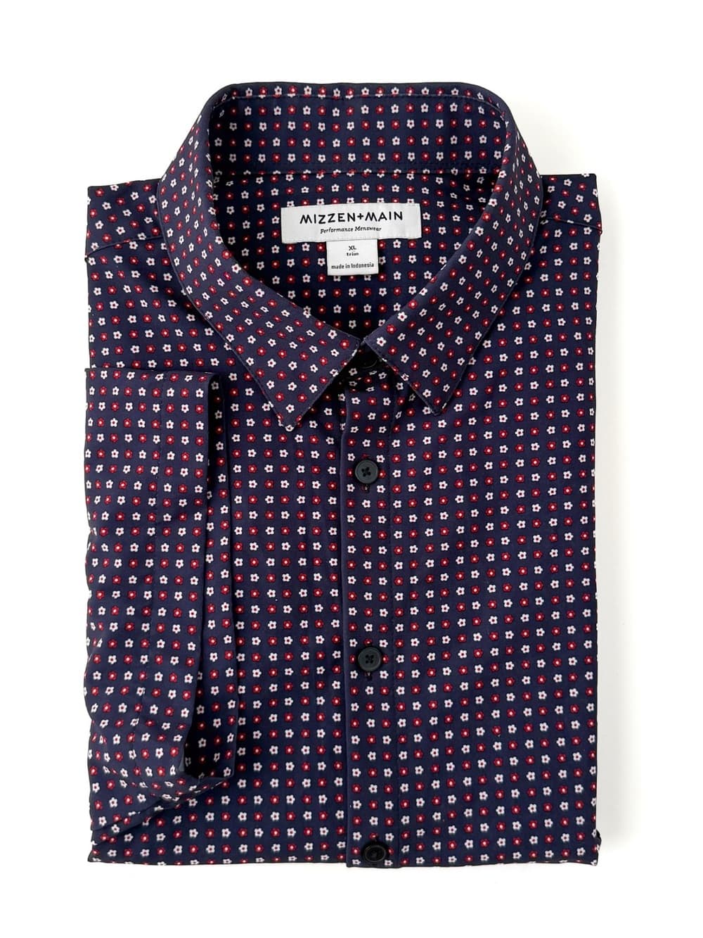 NEW Mizzen + Main Pattern Print Button Down Sport Shirt Short Sleeve Navy Men XL - Thumbnail 13