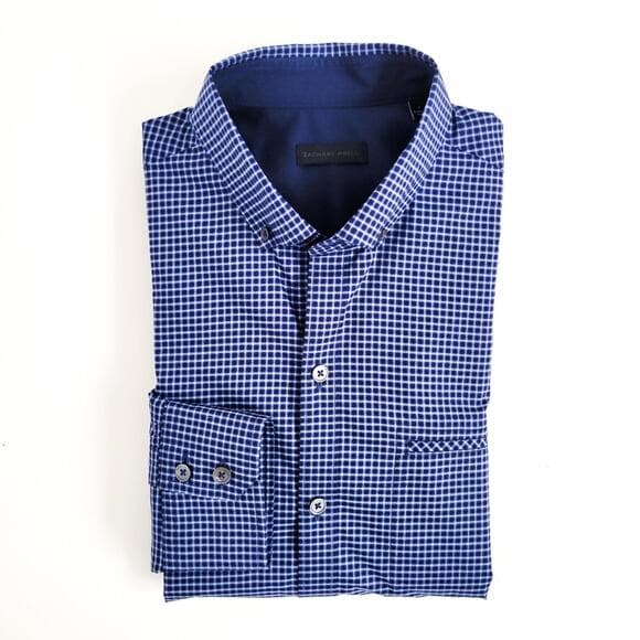 NEW Zachary Prell Micro Plaid Button Down Shirt Cotton Blue Mens S - Thumbnail 10