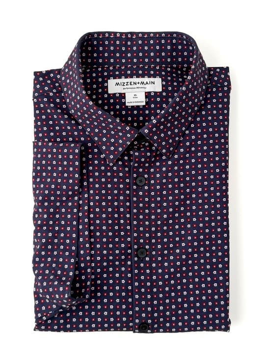 NEW Mizzen + Main Pattern Print Button Down Sport Shirt Short Sleeve Navy Men XL - Thumbnail 14