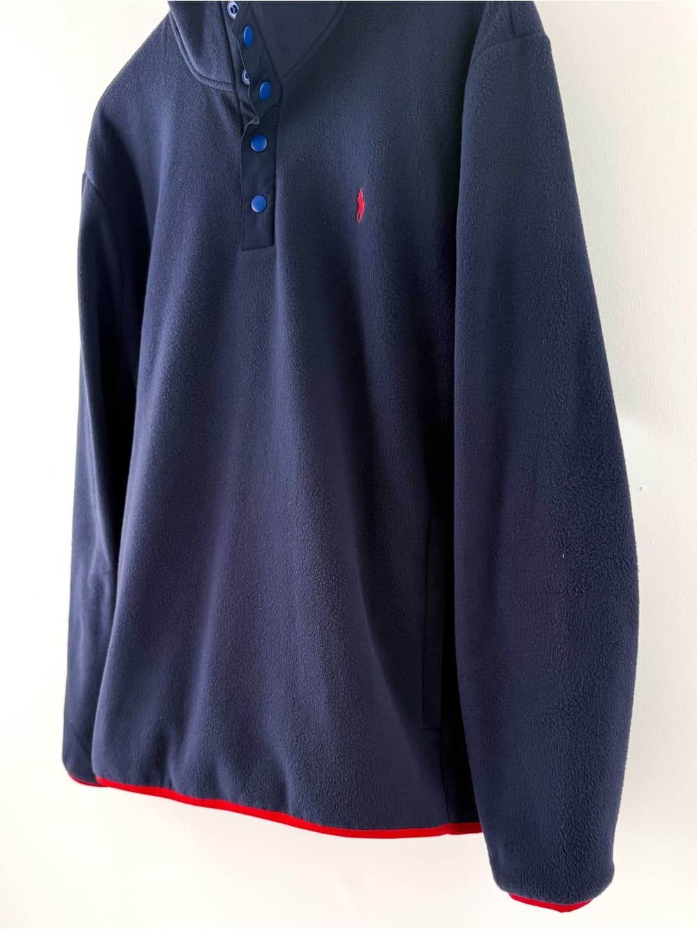 New Polo Ralph Lauren Fleece Pullover Quarter Button Up Navy Mens L - Thumbnail 7