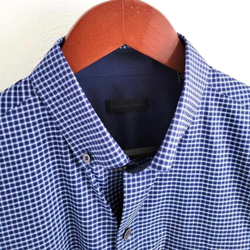 NEW Zachary Prell Micro Plaid Button Down Shirt Cotton Blue Mens S - Thumbnail 8