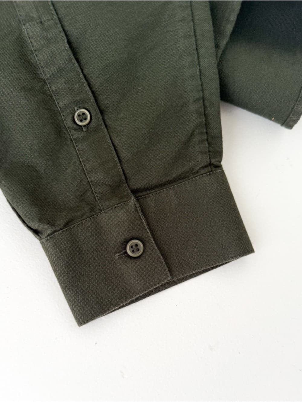 New COS Men's Olive Green Band Collar Shirt Quarter Button Twill Size L Men's - Thumbnail 10