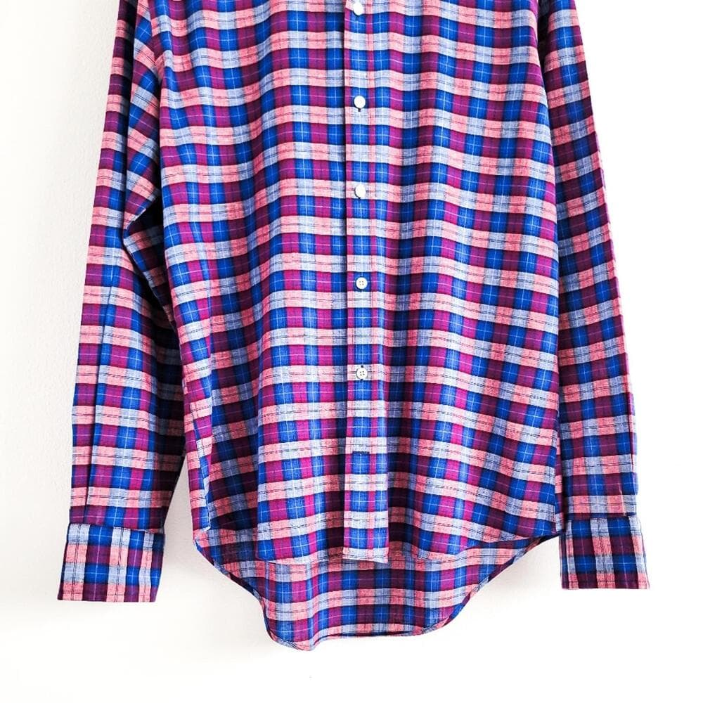 NEW Ledbury Linen Cotton Button Down Shirt Tailored Fit Mens 16 Blue Purple - Thumbnail 6