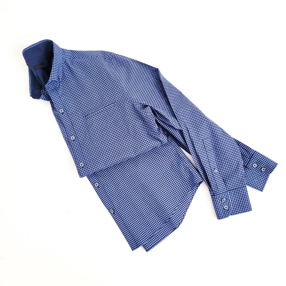 NEW Zachary Prell Micro Plaid Button Down Shirt Cotton Blue Mens S - Thumbnail 3
