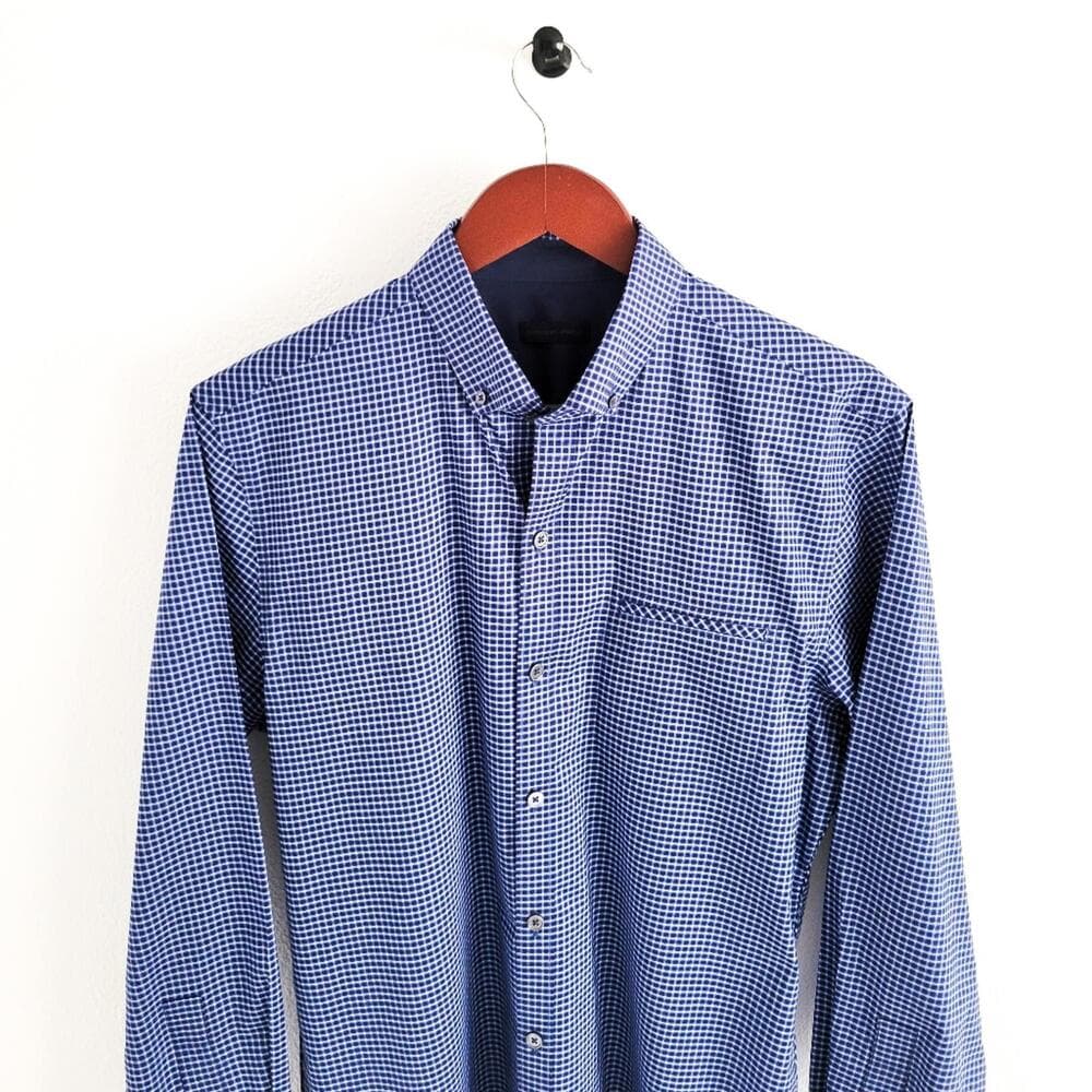 NEW Zachary Prell Micro Plaid Button Down Shirt Cotton Blue Mens S - Thumbnail 5